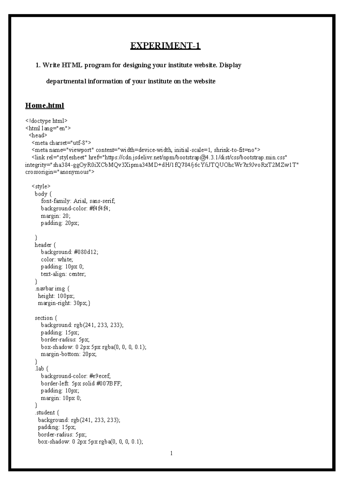Web TECH Lab Manual: Designing Institute Website with HTML & CSS - Studocu