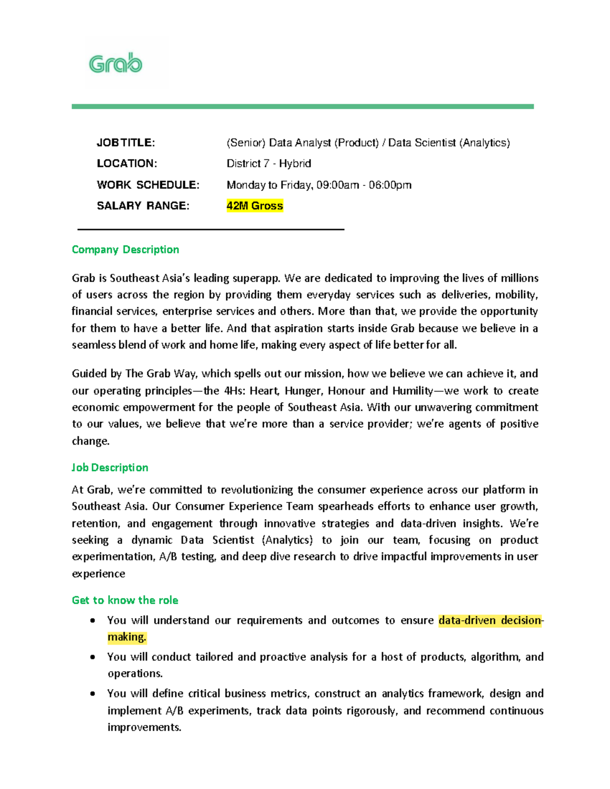 Senior Data Analyst & Data Scientist (Analytics) Overview - Studocu