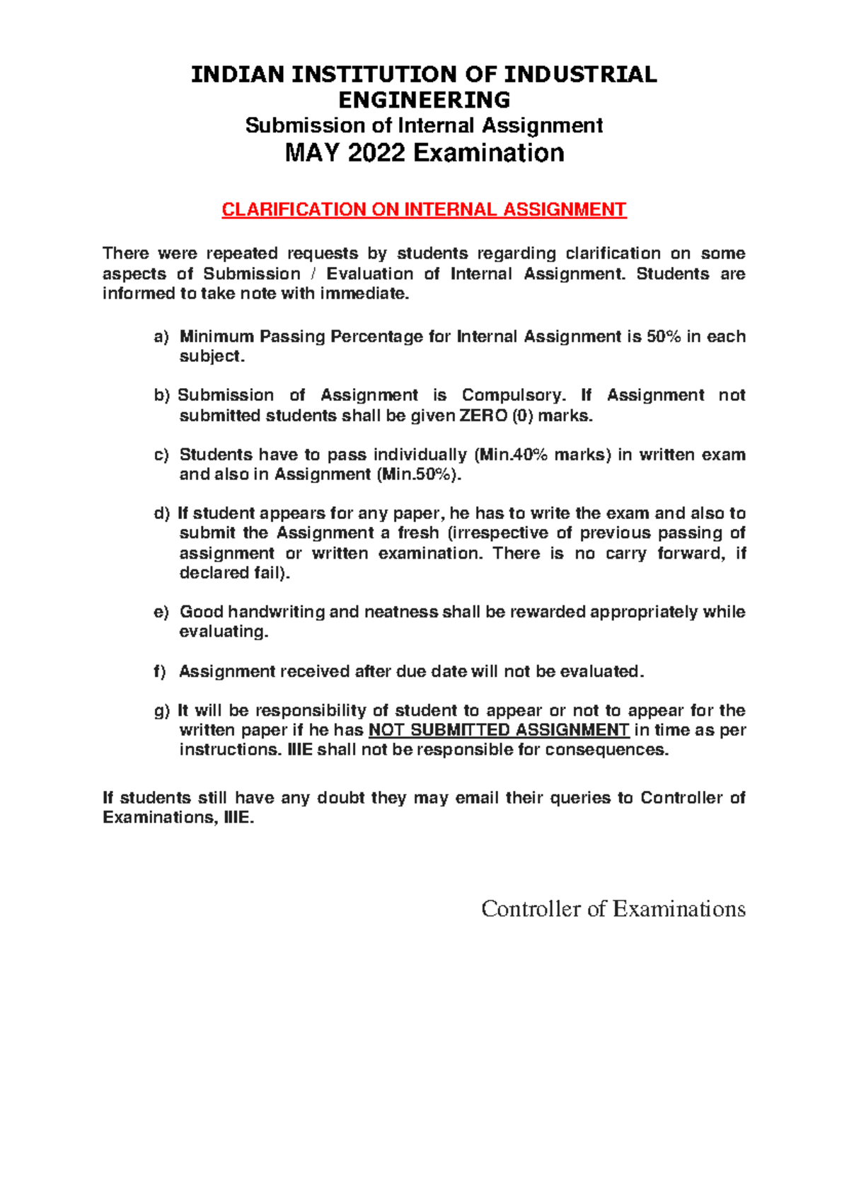 Internal Assignment Guidelines for IIE - May 2022 Examination - Studocu