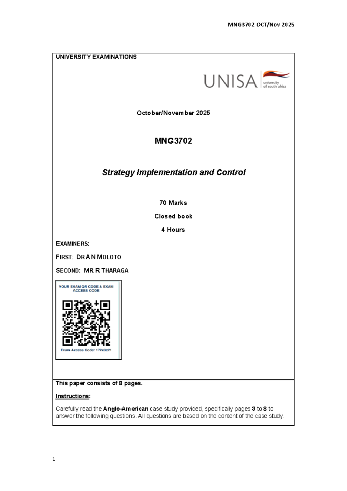 MNG3702 2025 Strategy Implementation & Control Exam Paper - Studocu