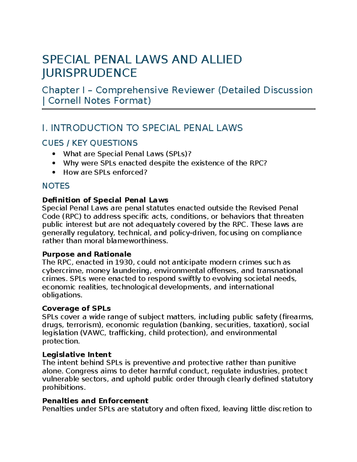 Spl 101: Chapter I Comprehensive Reviewer on Special Penal Laws - Studocu