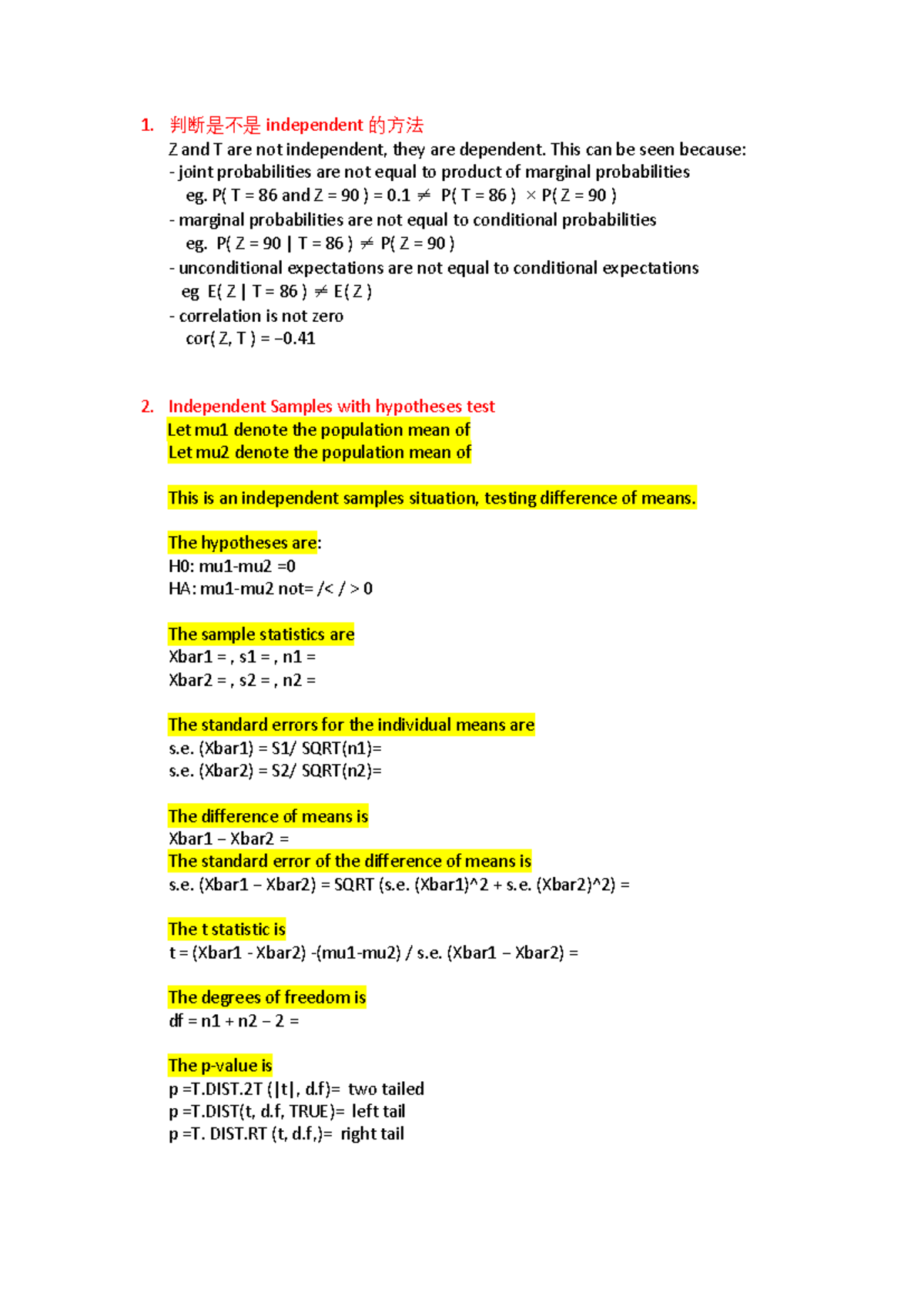 Qm Final Exam Notes on Independent and Dependent Samples - Studocu