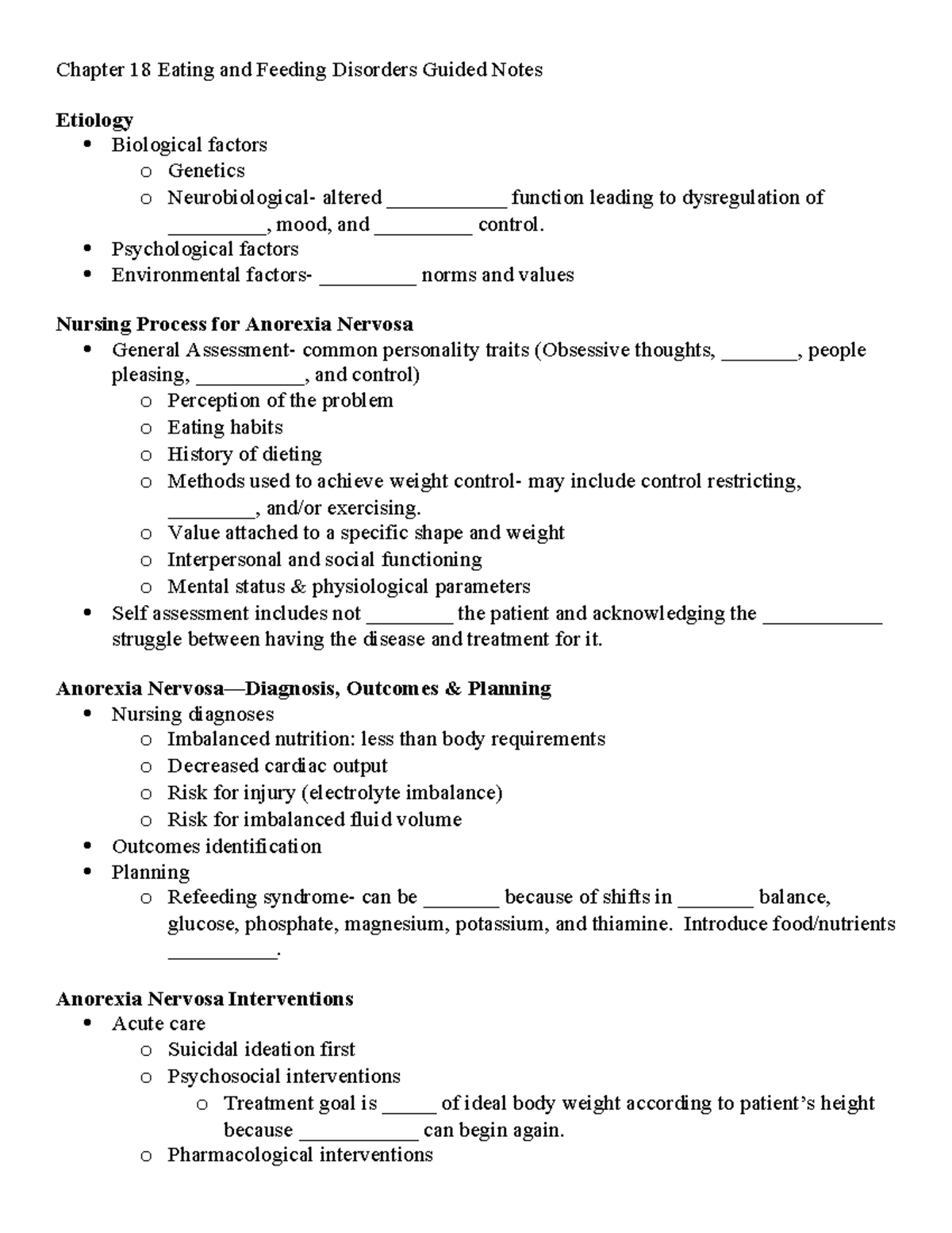Chapter 18 Eating and Feeding Disorders Guided Notes - Psychological ...