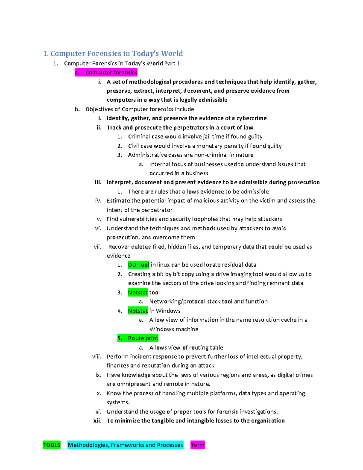 CHFI large Notes for CEH - 1. Computer Forensics in Todays World Computer  Forensics in Todays - Studocu
