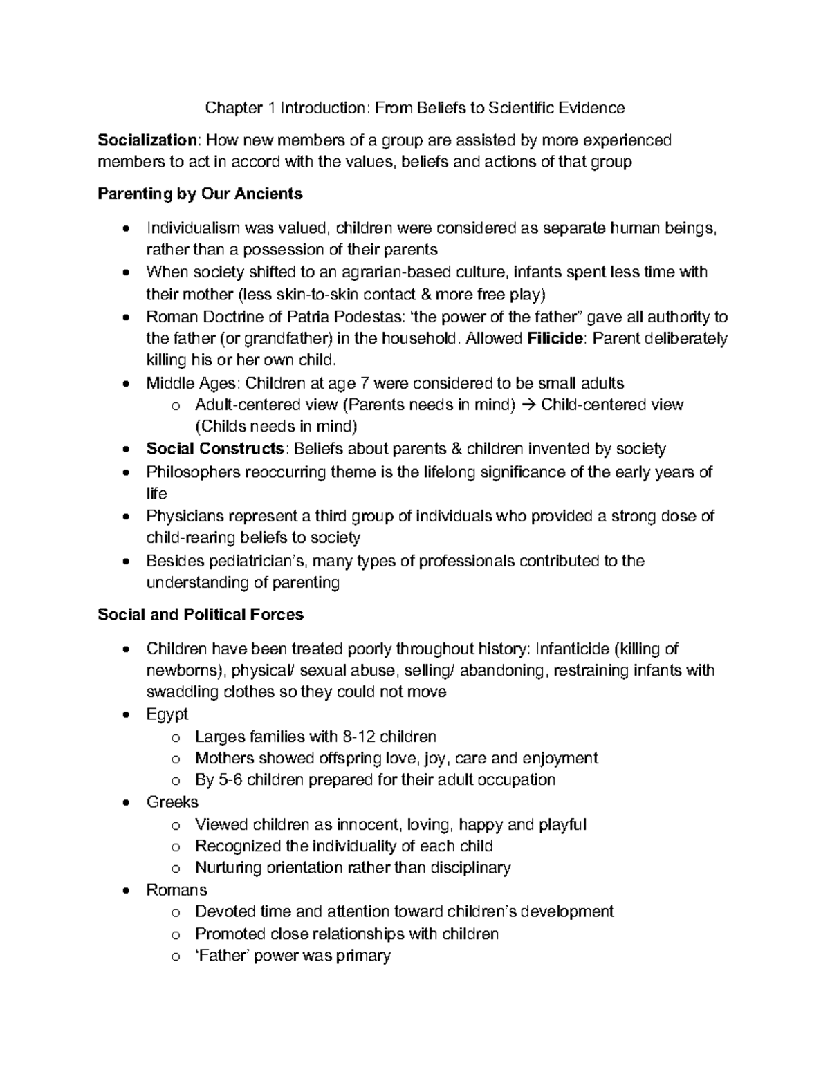 Chapter 1 Readings: Socialization and Parenting Through History - Studocu