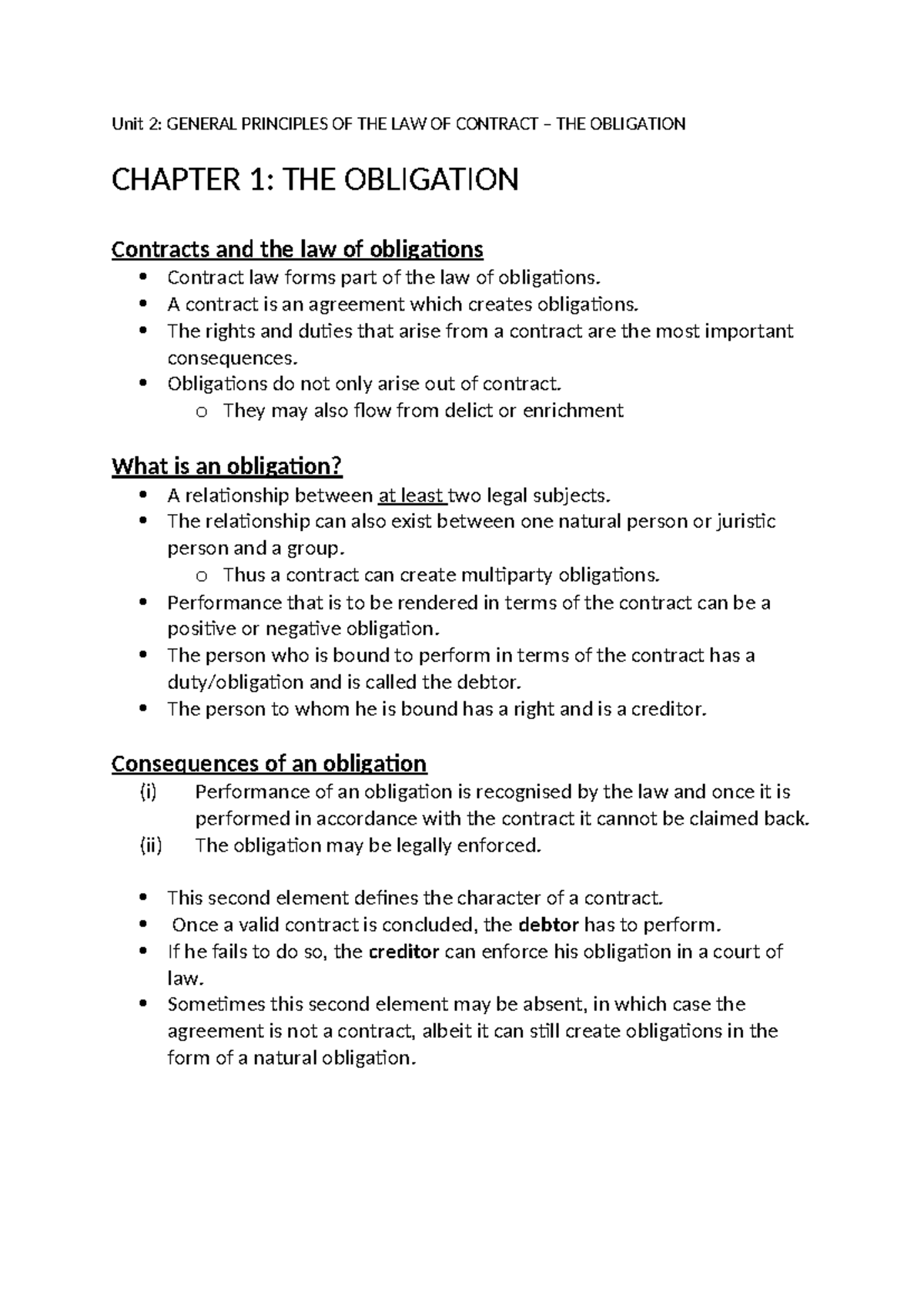Unit 2: ML193 Contract Law Principles and Obligations Overview - Studocu