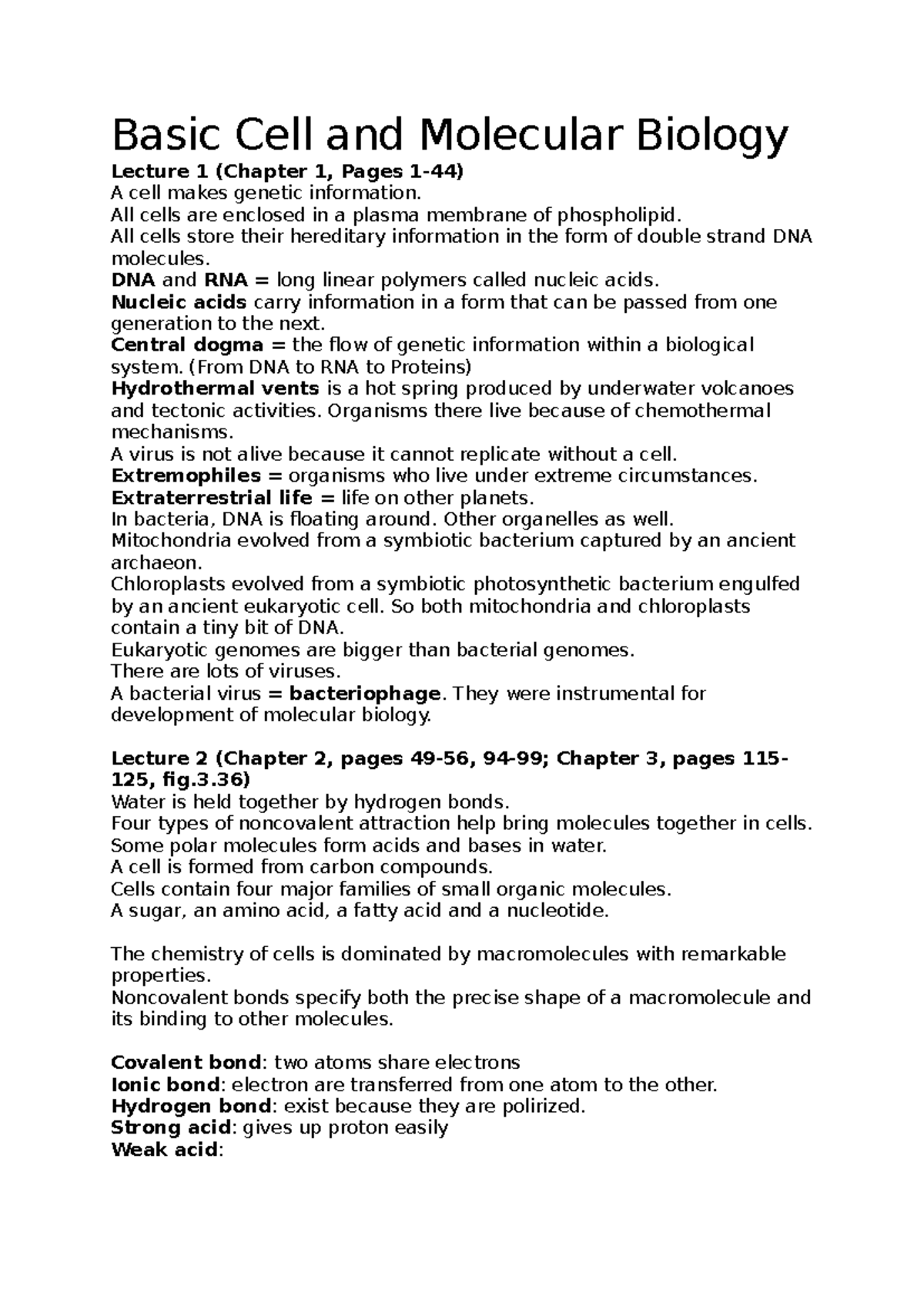 CELL 101: Detailed Lecture Notes on Cell & Molecular Biology - Studeersnel