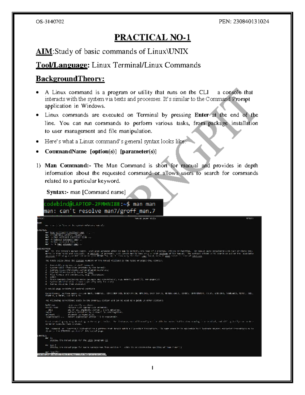 PEN: 230840131024 Linux Commands Practical Study Notes - Studocu