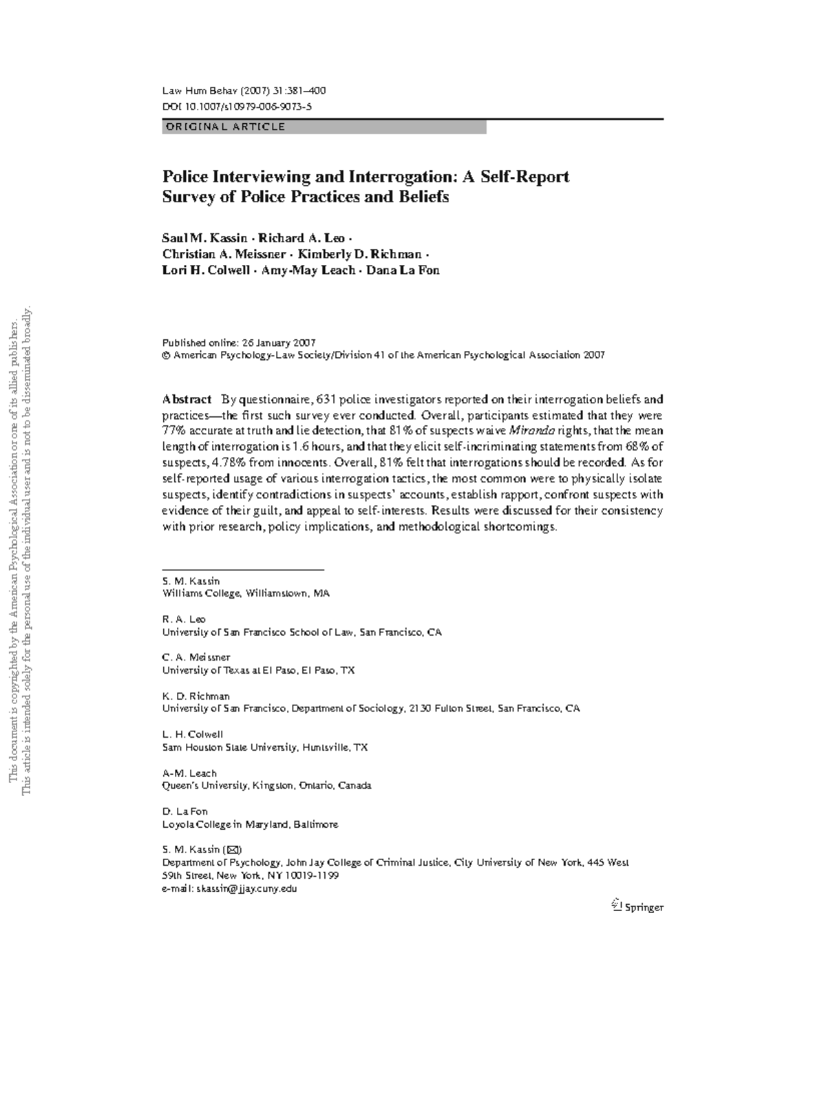 Police Interviewing Practices: Survey Insights on Interrogation ...