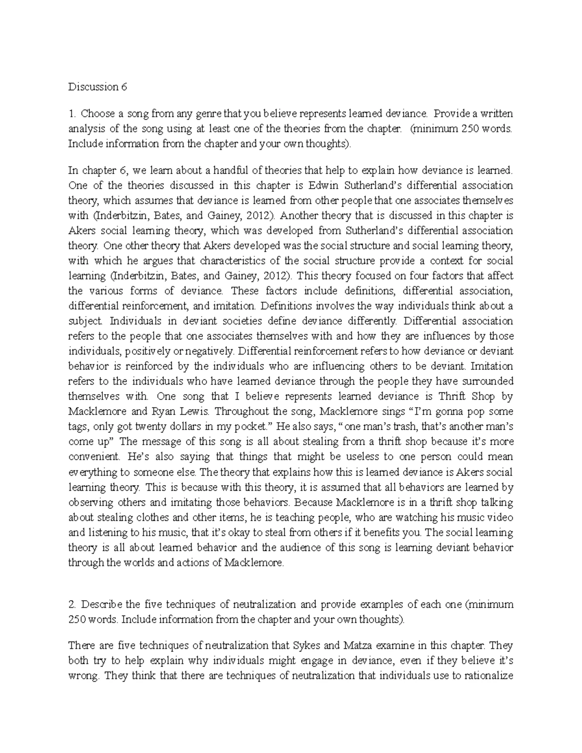 Discussion 7 - deviance and social control assignment - Discussion 7 ...