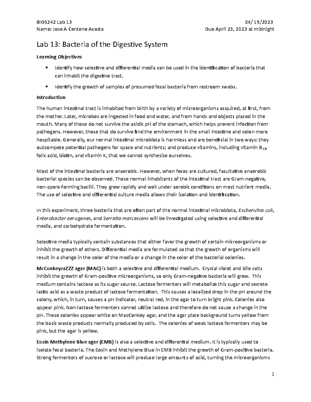BIOS242 Week 7 Lab 13 - Week 7 Lab report 13 - Name: Jose A Centeno ...