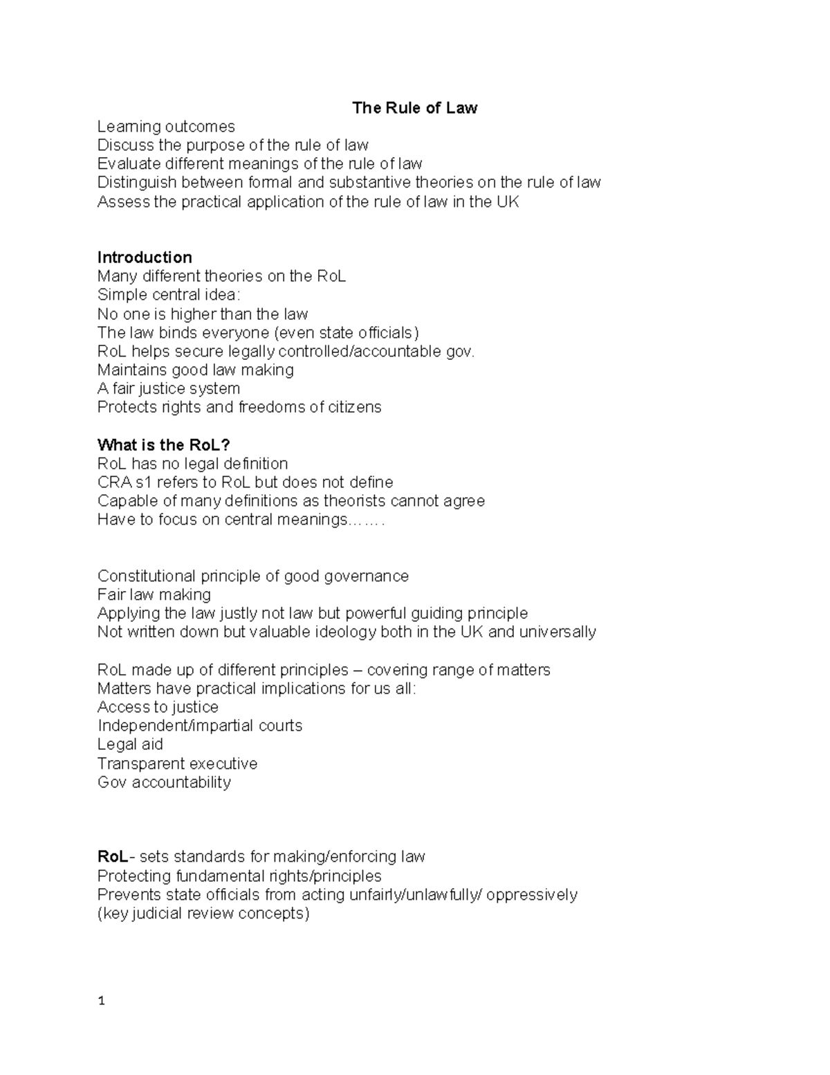 The Rule of Law handout 2022 - The Rule of Law Learning outcomes ...