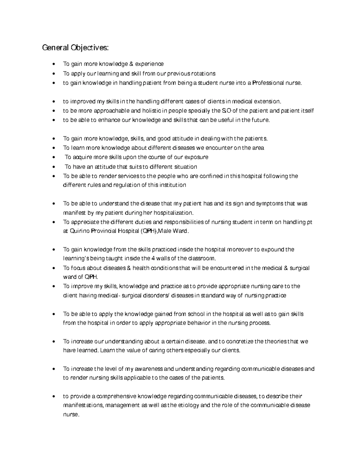 Pediatric Nursing Clinical Objectives - Course Code PN 101 - Studocu