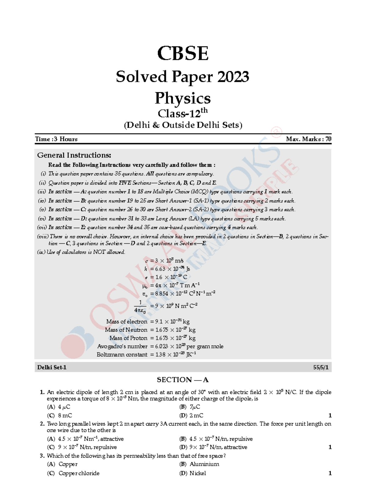 CBSE-12 physics Board Paper-2023 - CBSE Solved Paper 2023 Physics Class ...
