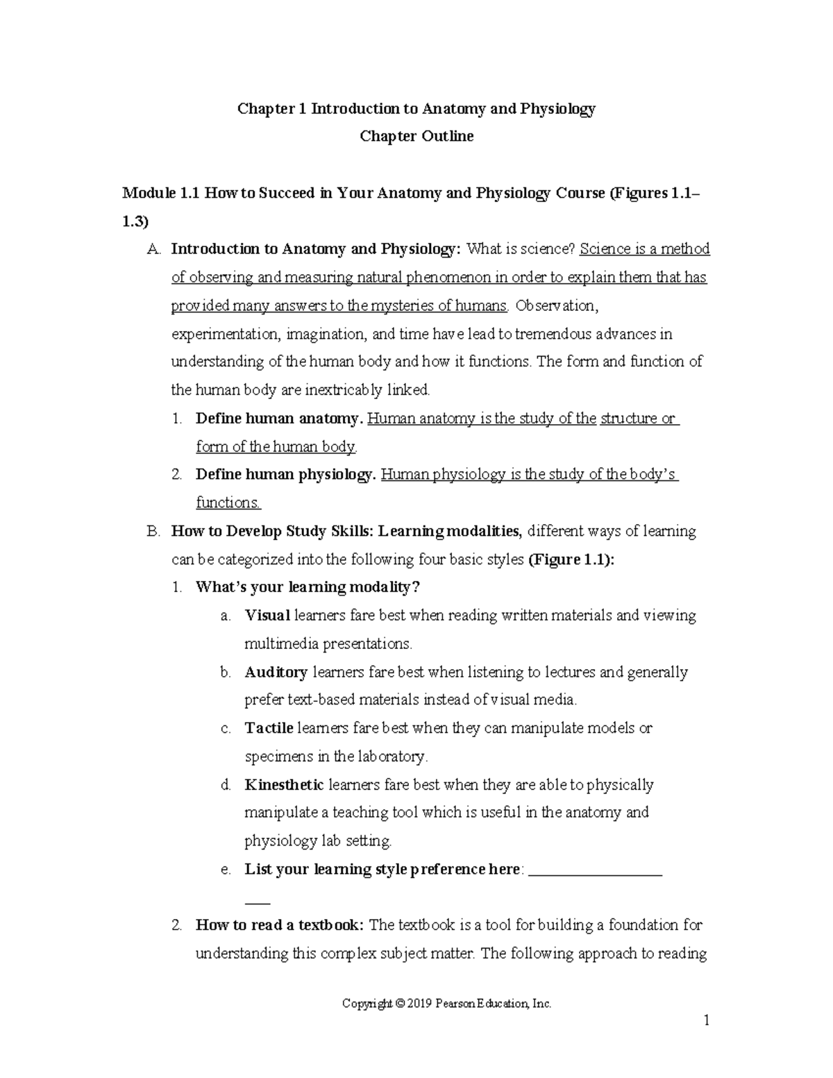 Chapter 1: Student Self-Study Outline for Anatomy & Physiology - Studocu