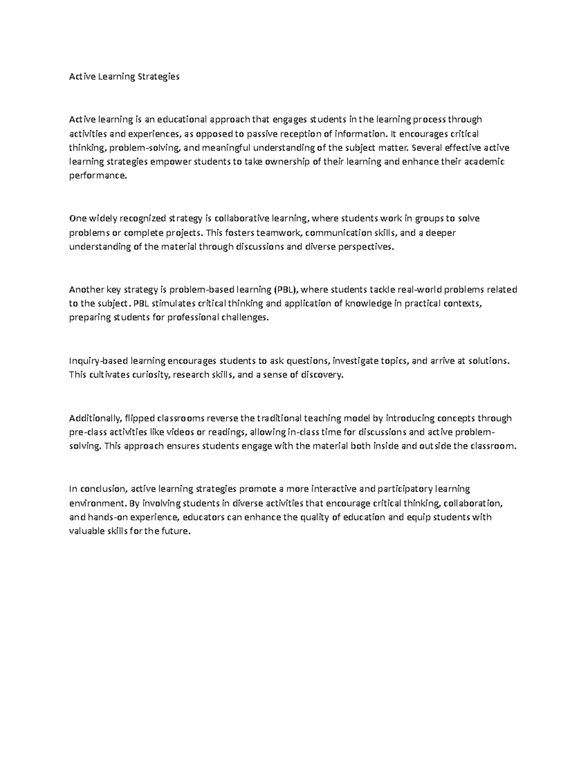 Active Learning Strategies - Active Learning Strategies Active learning ...