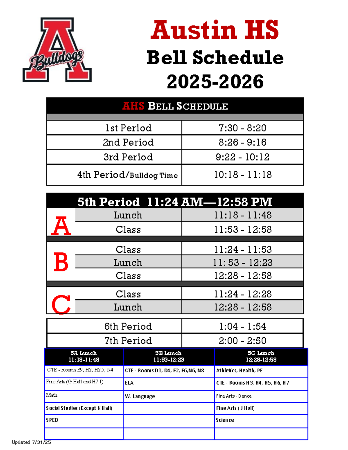 AHS Bell Schedule 2025-2026: Class Times & Lunch Periods - Studocu