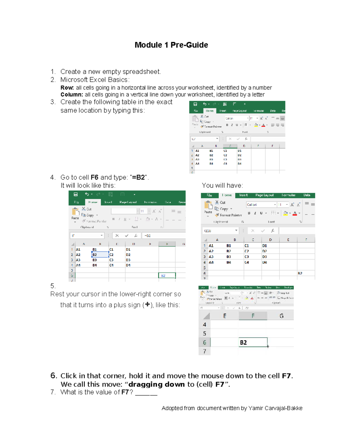 Module 1 Practice - Module 1 Pre-Guide Create a new empty spreadsheet ...