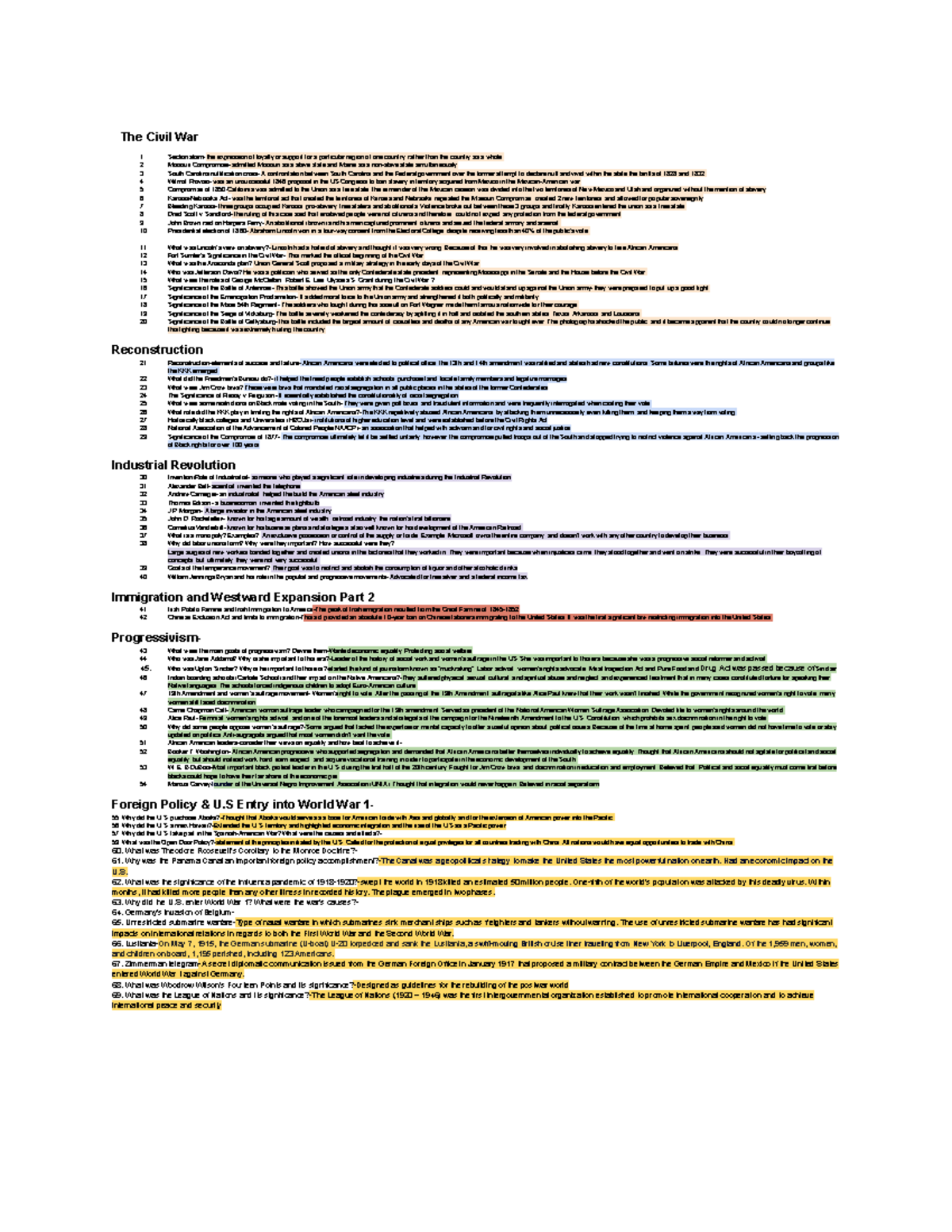 HIST 101: Final Exam Study Guide on The Civil War and Reconstruction ...