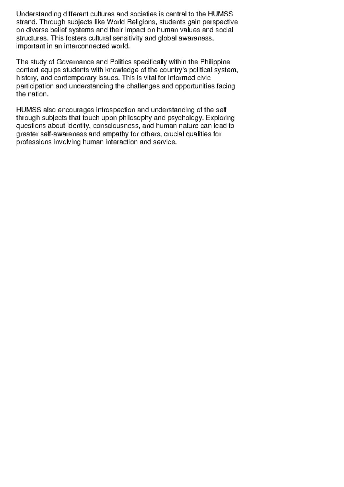 HUMSS Strand Overview: Cultures, Governance, and Self-Understanding ...