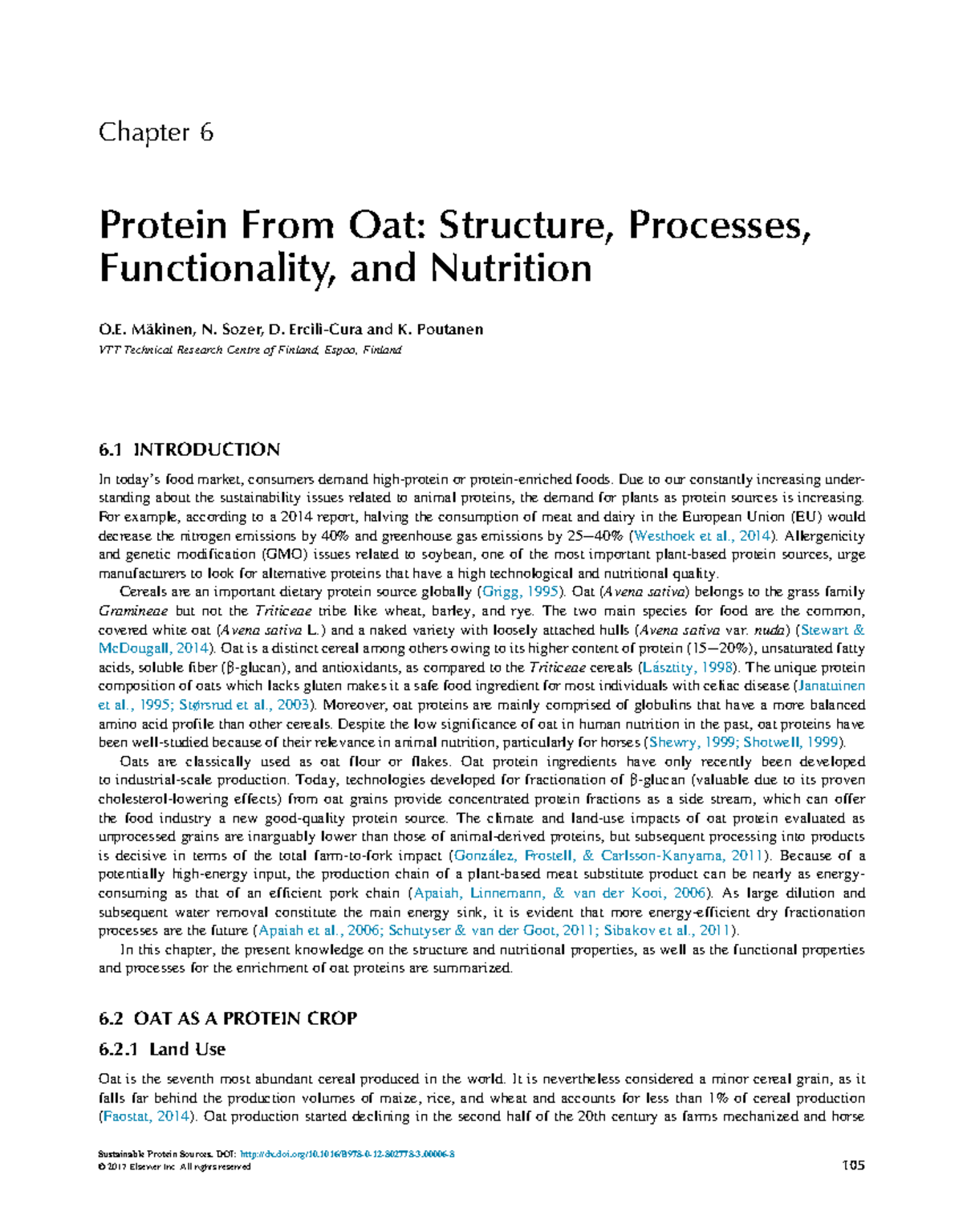 Chapter 6: Oat Protein - Structure, Functionality, and Nutrition (O.E ...