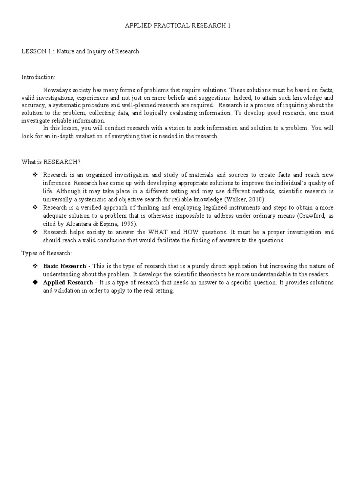 Lesson 1 - APPLIED PRACTICAL RESEARCH 1 LESSON 1 : Nature and Inquiry ...
