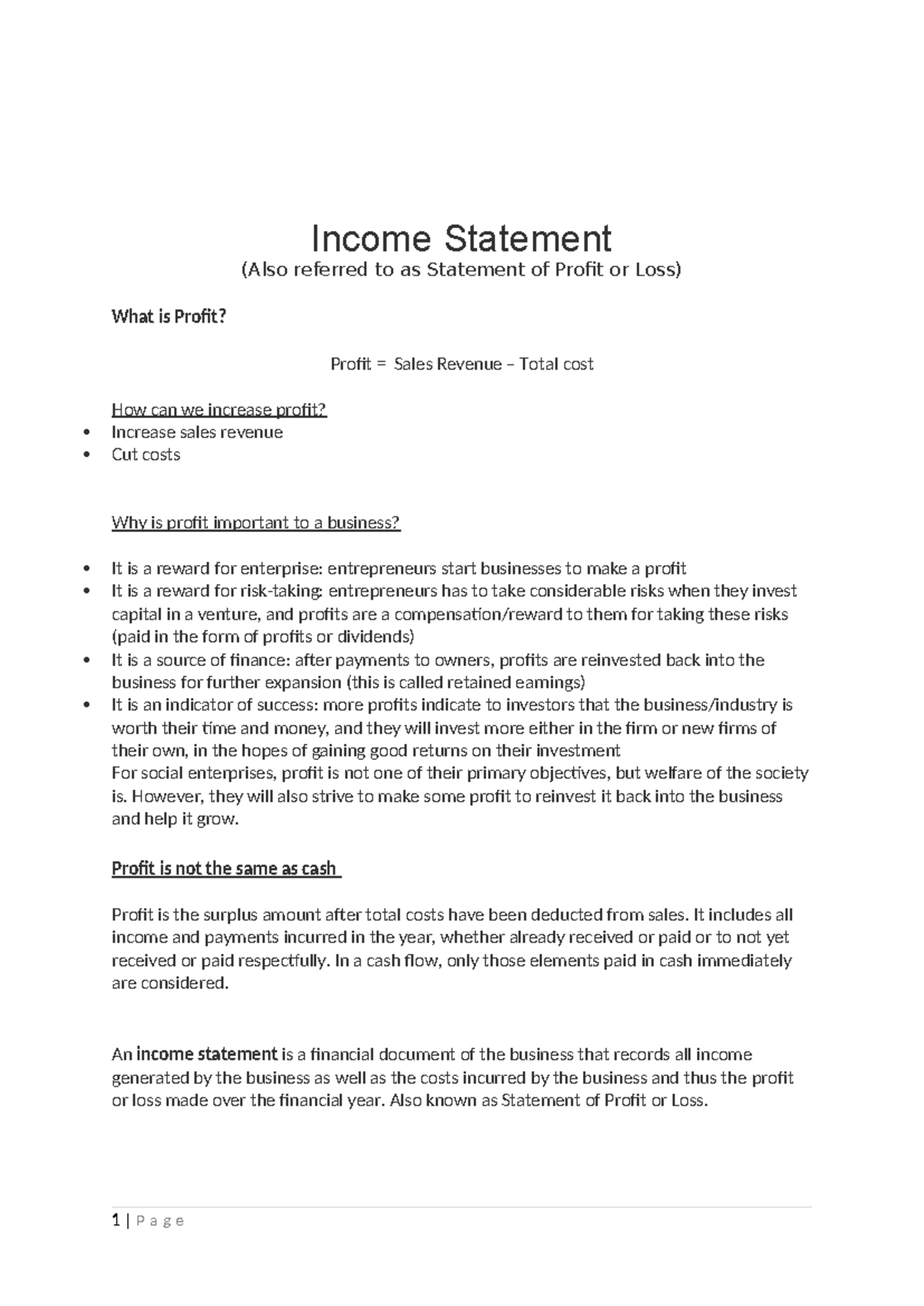 Statement of Comprehensive Income - Income Statement (Also referred to ...