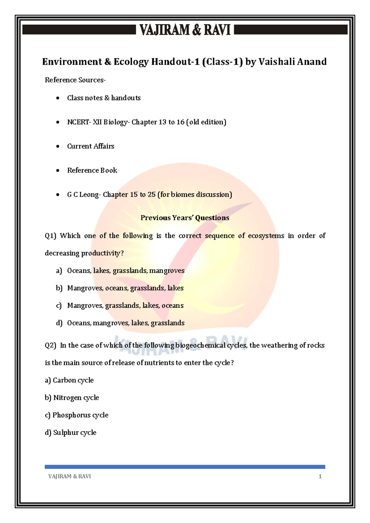 Environment Ecology Class Notes XII: Chapters 13-16 & Current Affairs ...