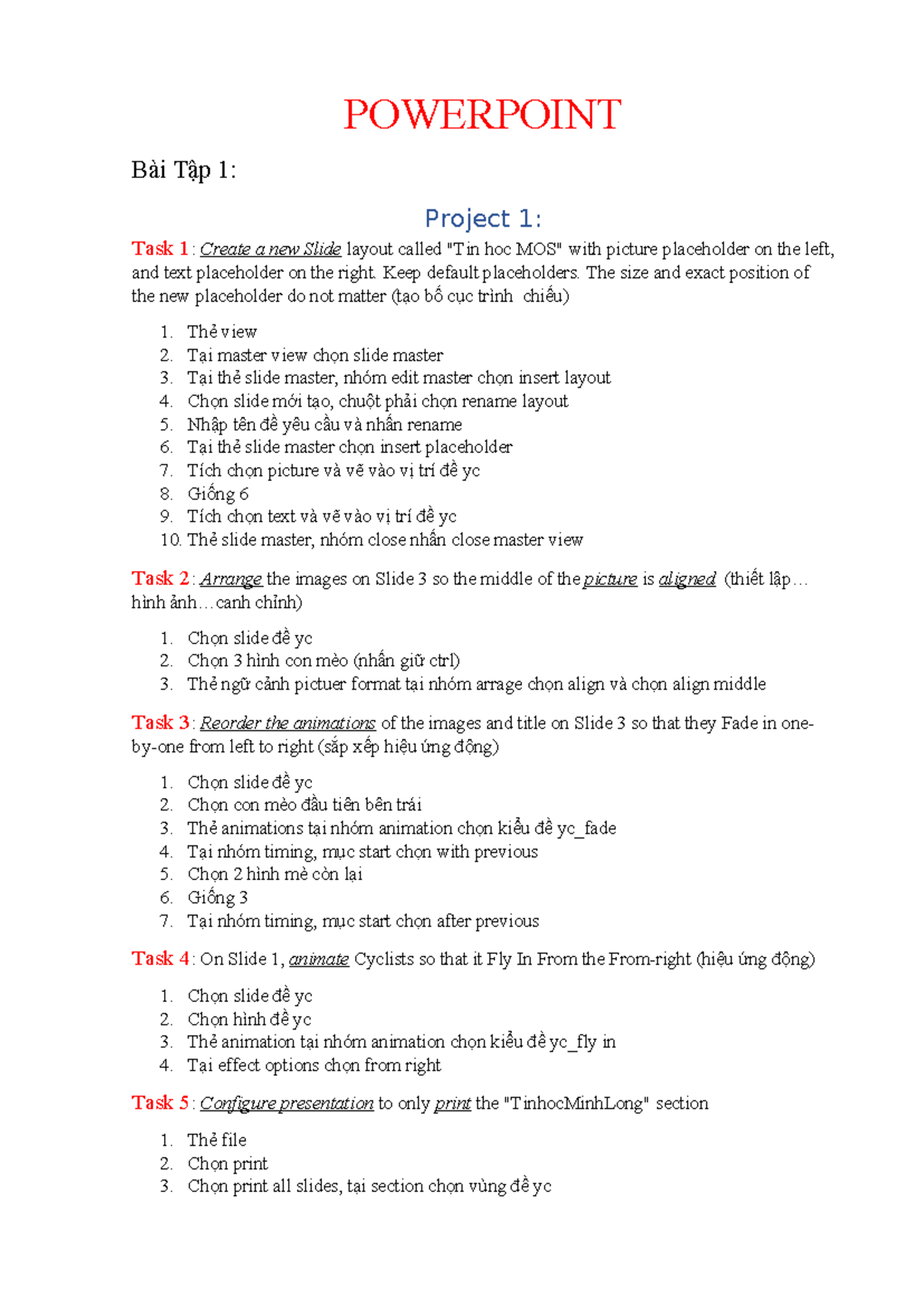 MOS PowerPoint Lesson Tasks and Project Guidelines - Studocu