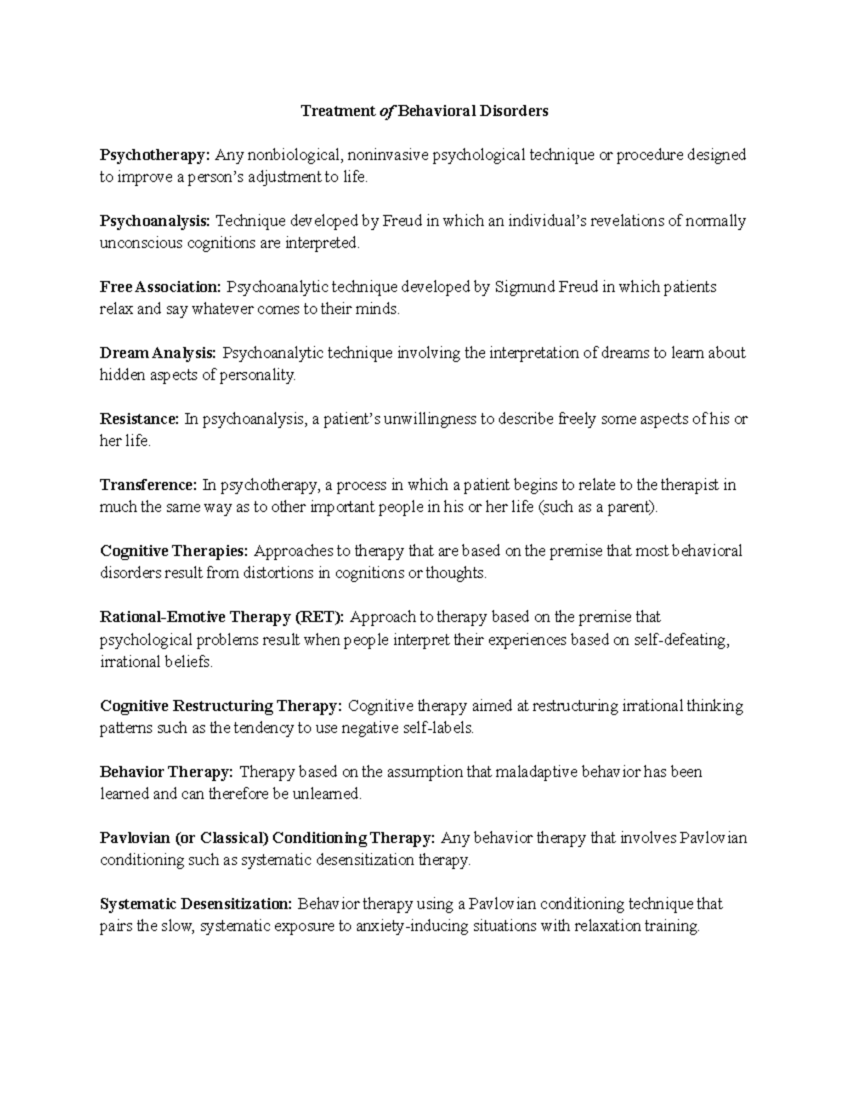 Test Psych Notes Treatment of Behavioral Disorders - Treatment of ...