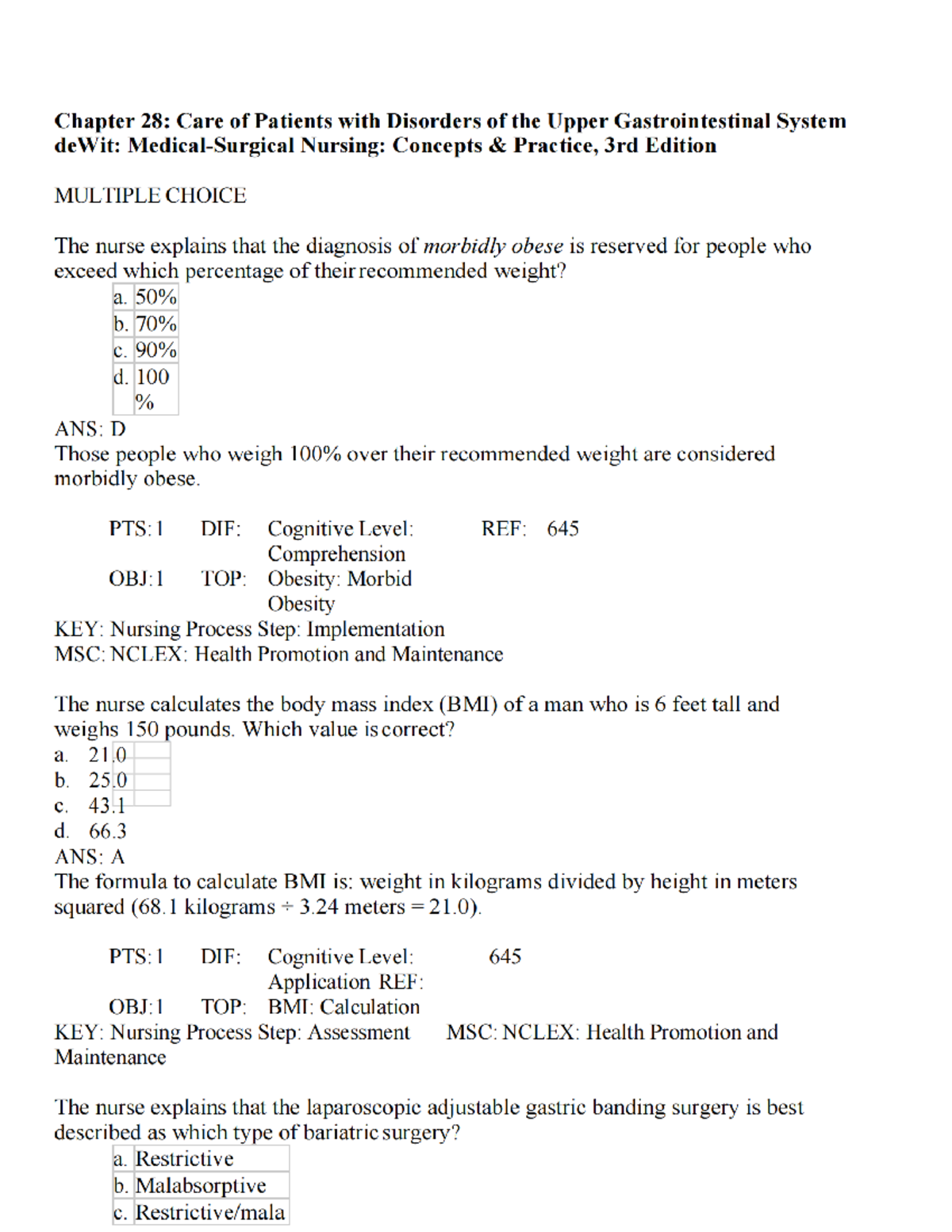 Chapter 28: Upper GI Disorders - Test Bank for Med-Surg Nursing 5th Ed ...