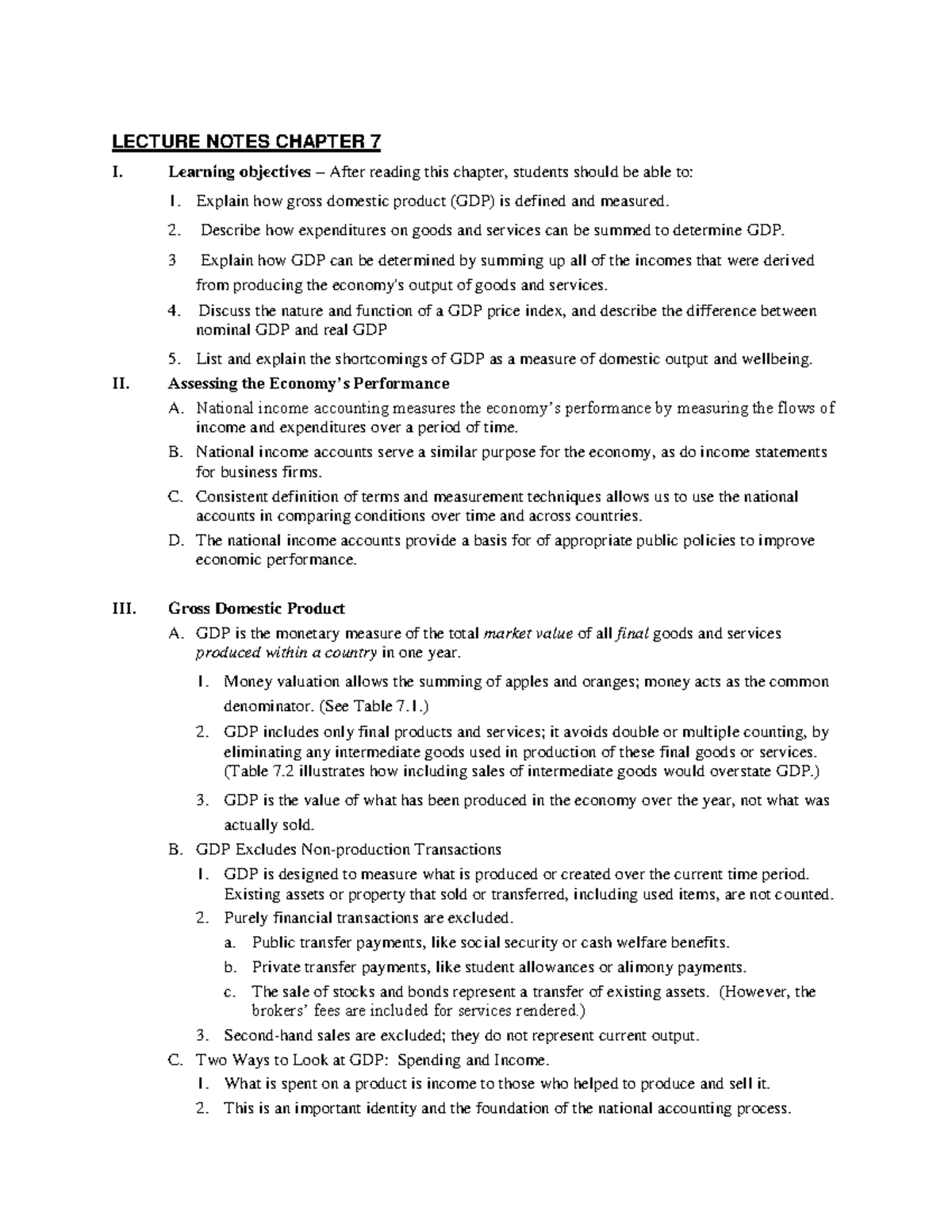 LECTURE NOTES MACRO ECONOMICS CHAPTER 7: GDP Analysis - Studocu