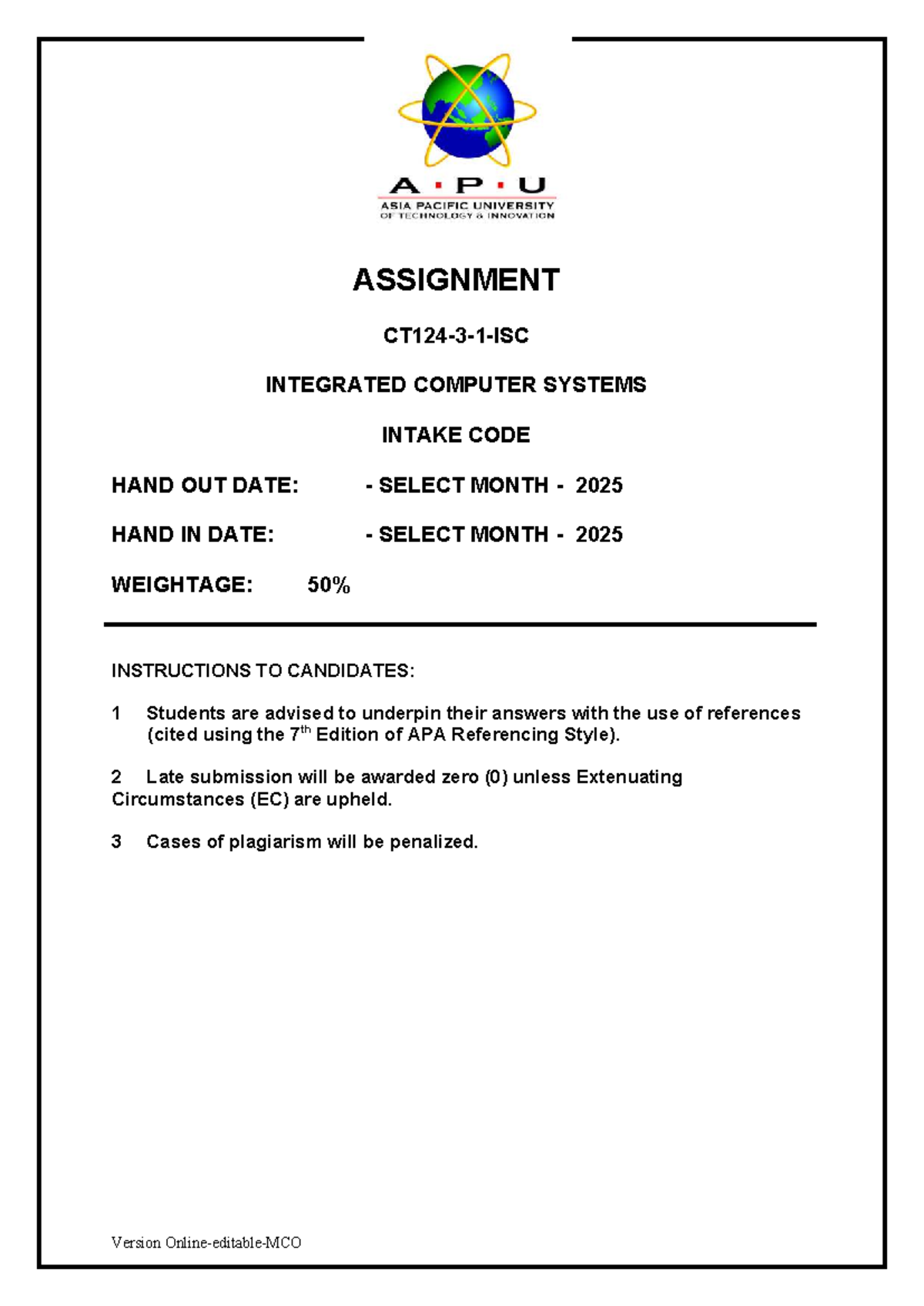 Assignment Cover Page - ASSIGNMENT CT124-3-1-ISC INTEGRATED COMPUTER ...