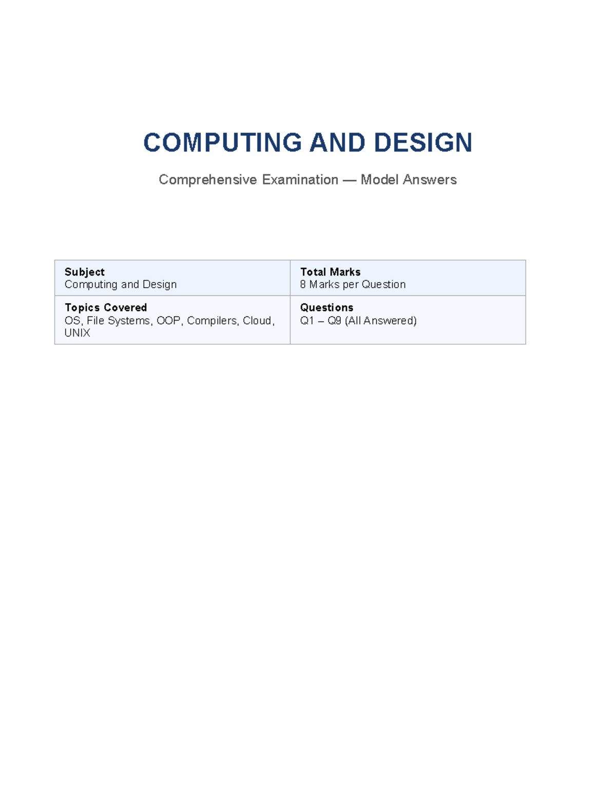 COMPUTING AND DESIGN Comprehensive Exam Model Answers - Studocu
