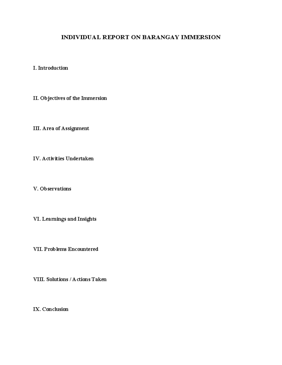 Barangay Immersion Report Format: Individual Report Guidelines - Studocu