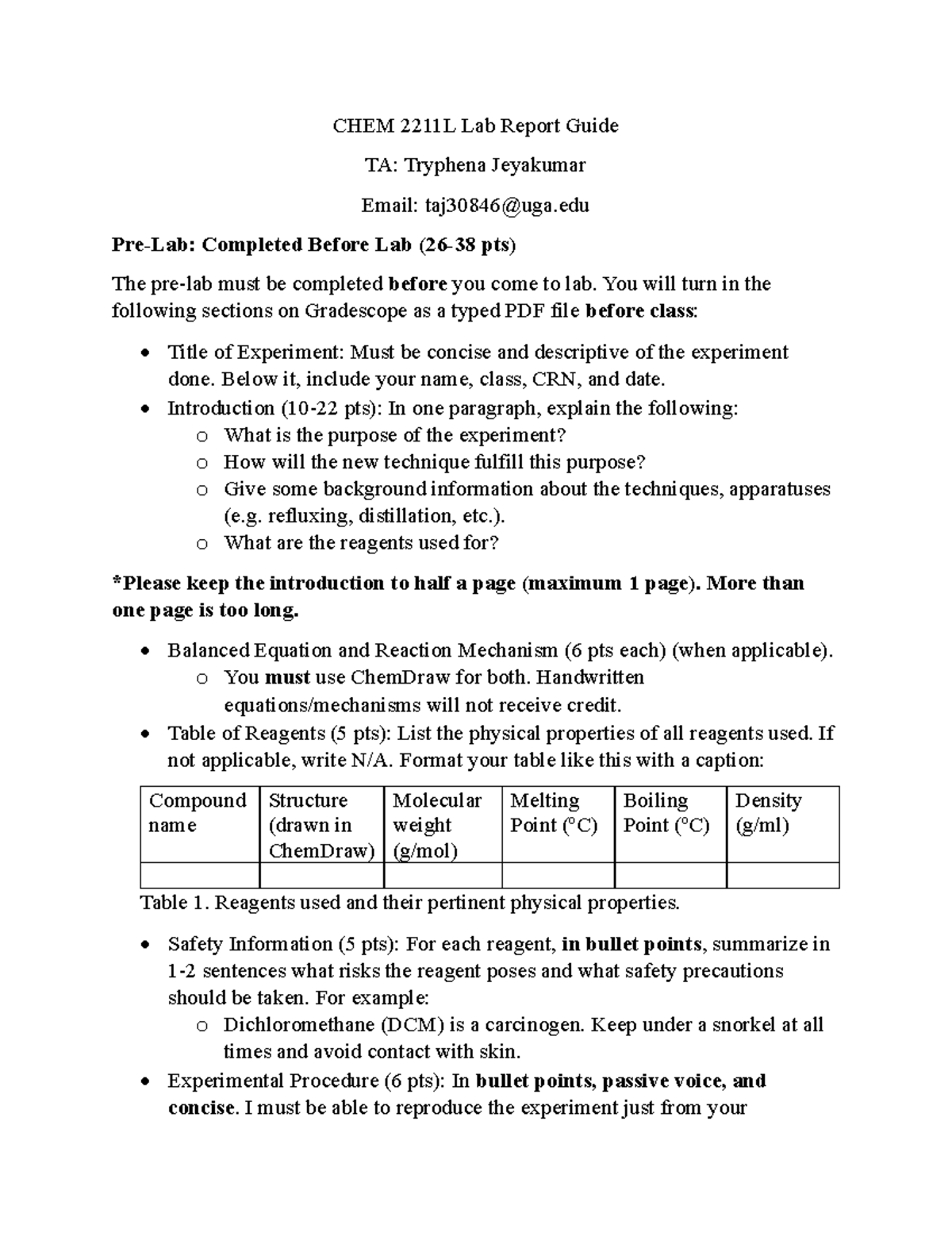 CHEM 2211L Lab Report Guide - Comprehensive Rubric and Instructions ...