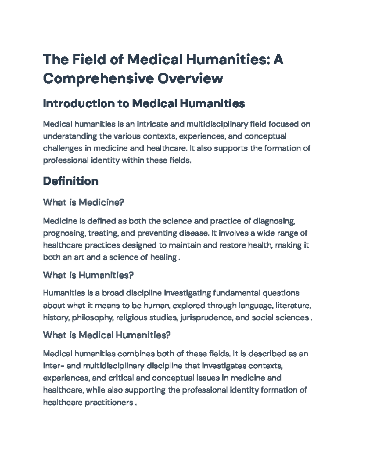 Medical Humanities: Understanding Contexts and Professional Identity ...