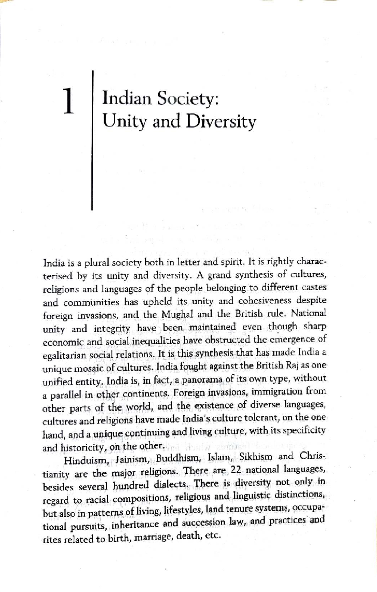 Sociology KLSH 101: Indian Society - Unity and Diversity Analysis - Studocu
