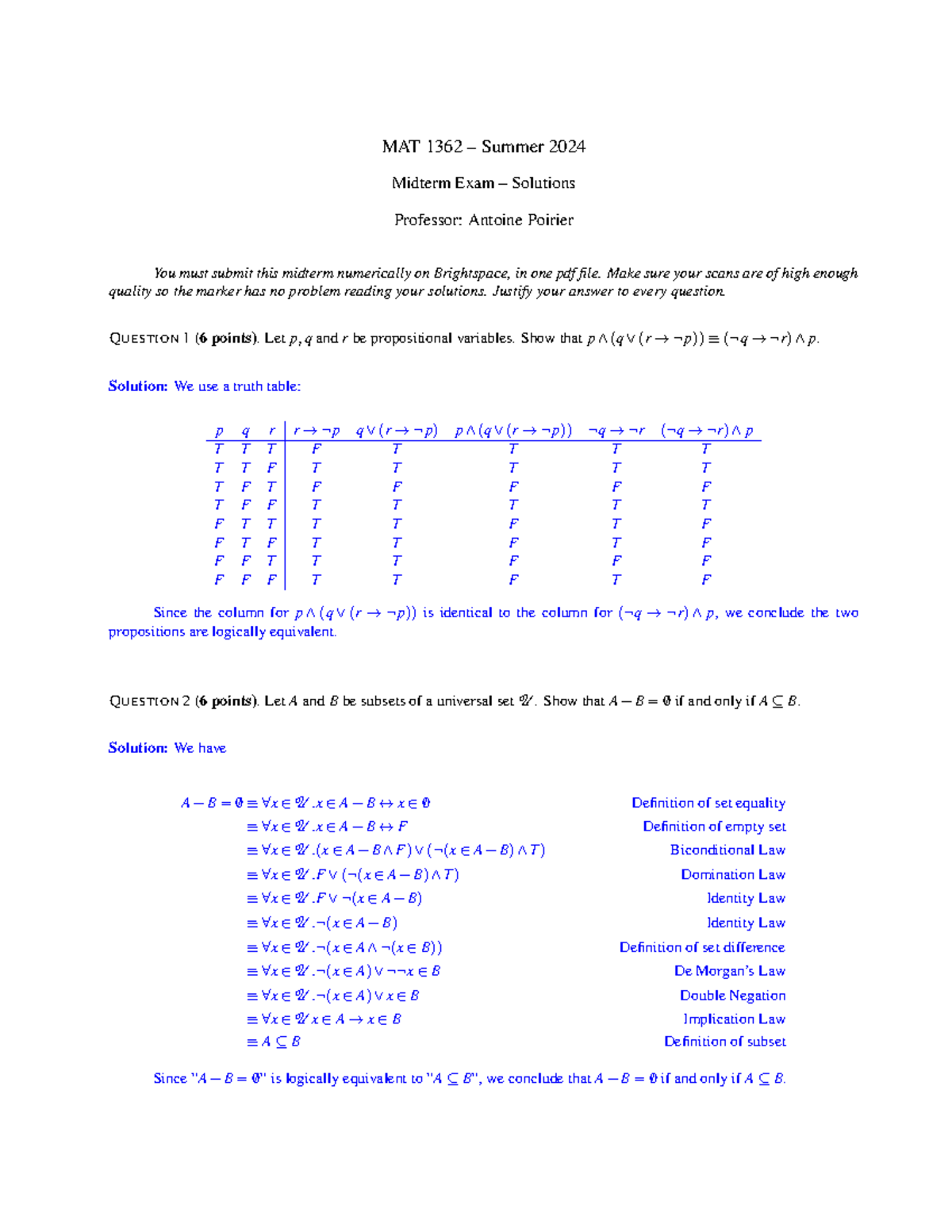 MAT 1362 Summer 2024 Midterm Exam Solutions and Justifications - Studocu