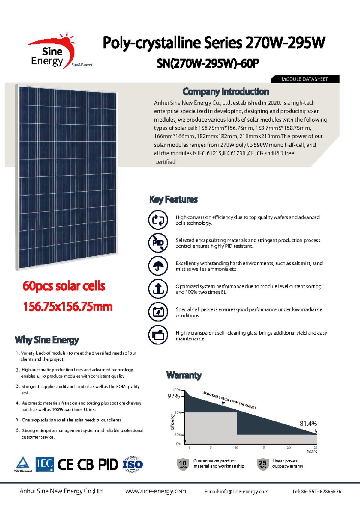 PF280P-SN-1 Solar Modules Datasheet - Anhui Sine Energy Co. - Studocu