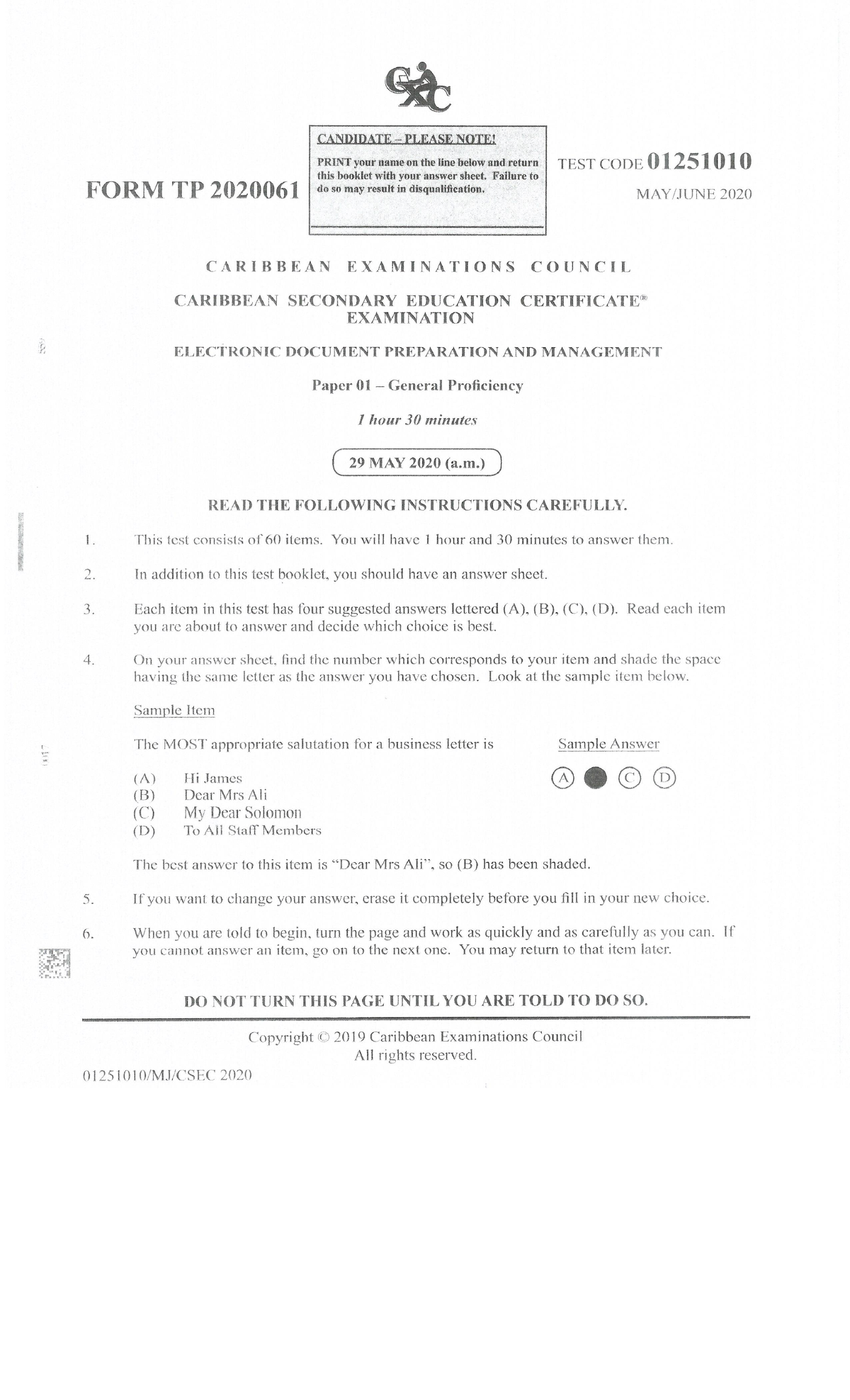 CSEC EDPM P1 2020 - yjkjhk - Electronic Document Preparation and ...