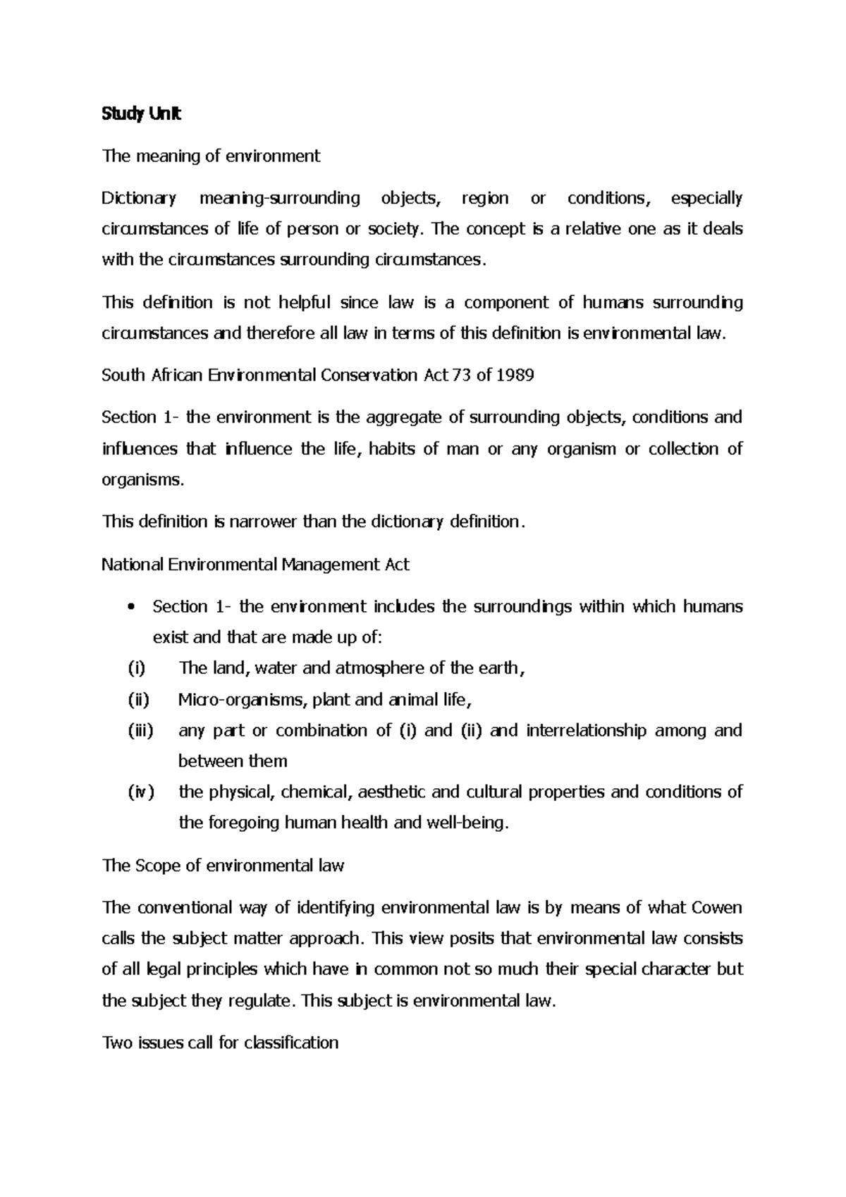 Study Unit 1 - Intro to Environmental Law and Key Principles - Studocu