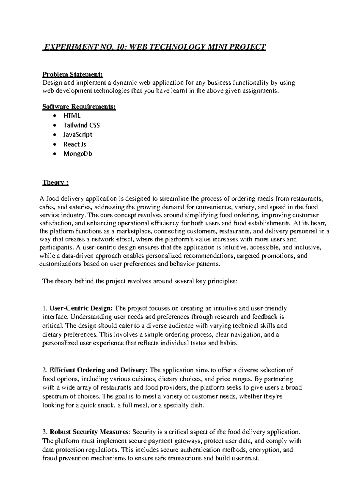 WEB TECHNOLOGY MINI PROJECT: FOOD DELIVERY APP DEVELOPMENT - Studocu