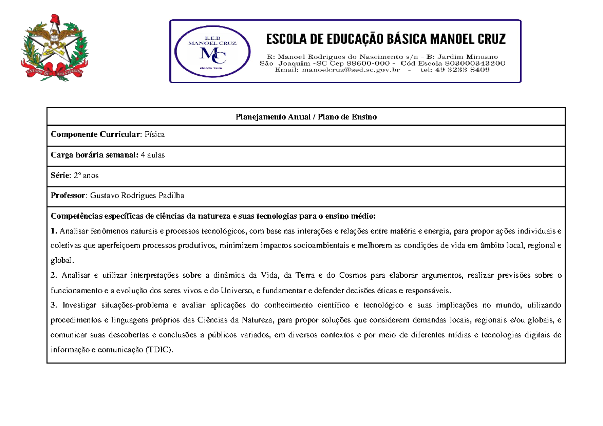 Planejamento anual - física - Planejamento Anual / Plano de Ensino ...