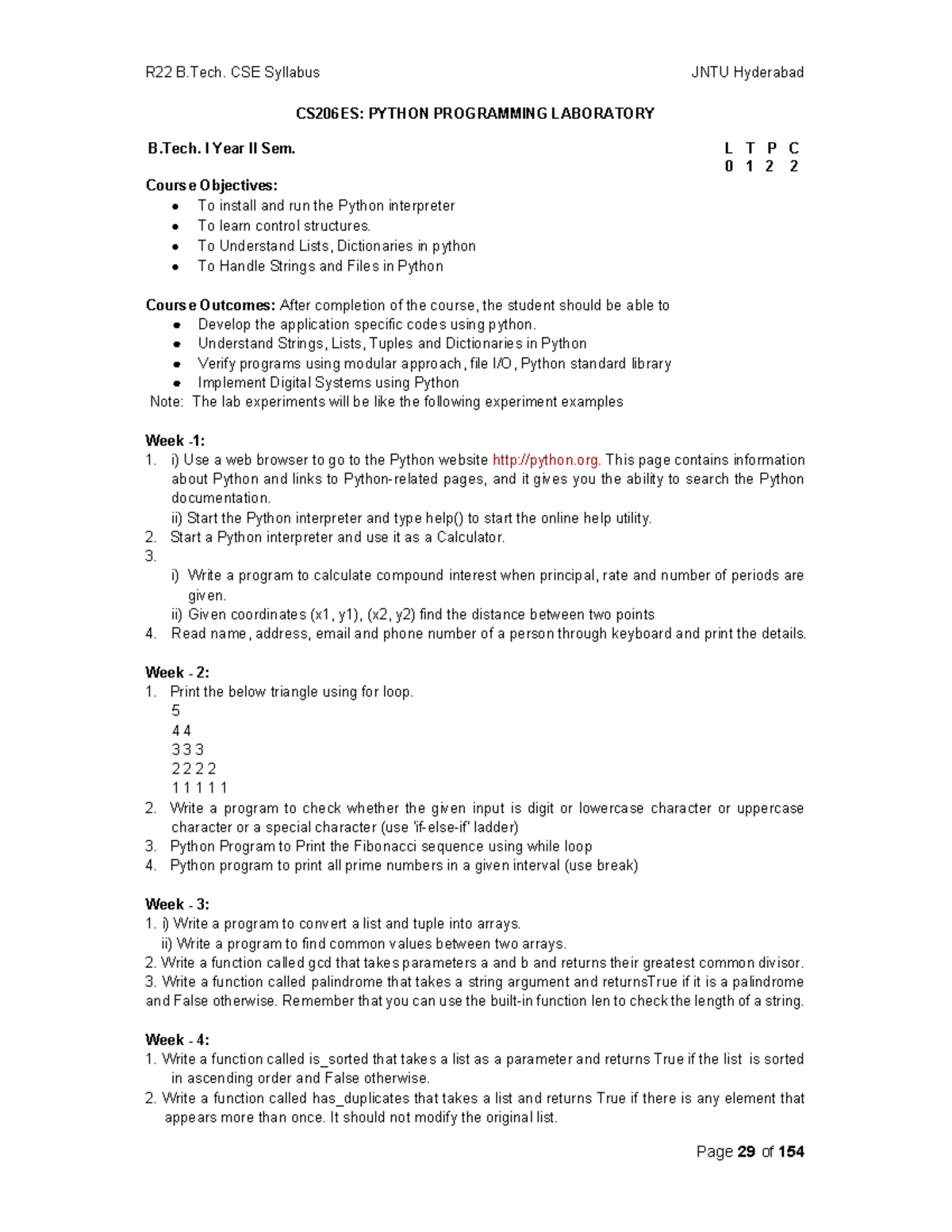 Python Programming Lab - R22 B.Tech. CSE Course Structure & Syllabus ...