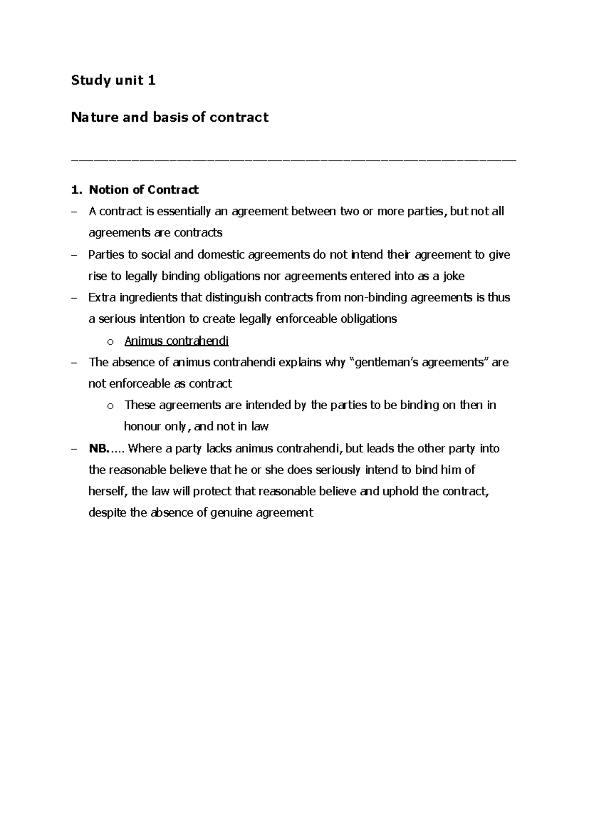 Study Unit 1 - Summary: Understanding the Law of Contract - Studocu