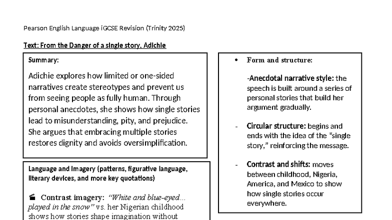 iGCSE English Revision: Adichie's 