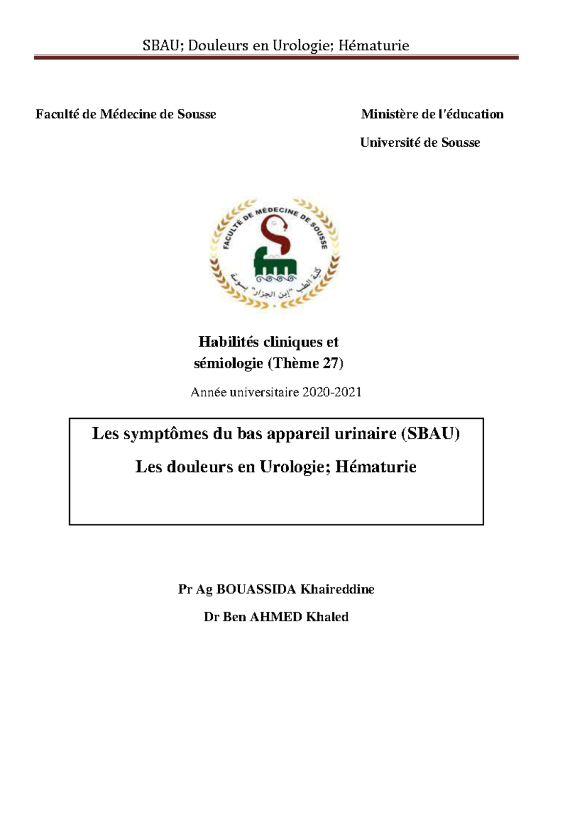 SBAU et Hématurie : Concepts Clés en Urologie et Douleurs Associées ...