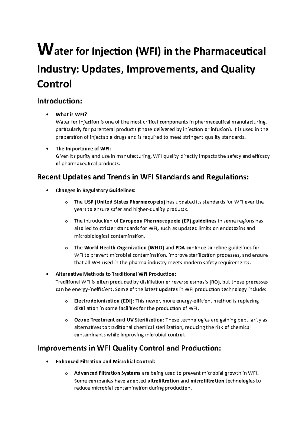 WFI in Pharma Industry: Recent Advances & Quality Control Practices ...