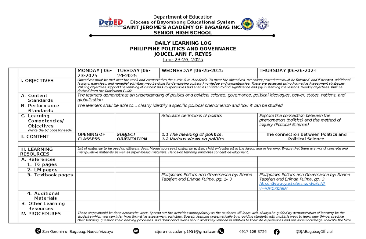 PPG DLL 1 2025: Daily Learning Log for Philippine Politics & Governance ...